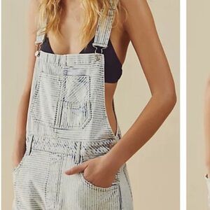 Free People Blue Striped shortalls